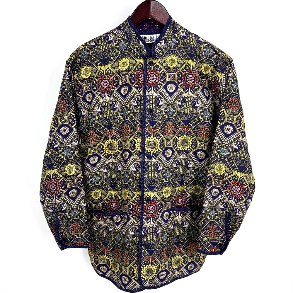 Vintage CHICO'S DESIGN 100% Silk Colorful Asian Inspired‎ Jacket Size 0 / Small